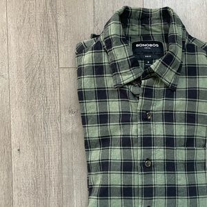 Bonobos Olive Green & Black Checkered Button Down Shirt